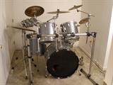 Tama Imperial Star set - 24" kick - 13 & 14" rack toms - 18" floor tom - Gibraltar Hardware - 20' Sabian ride - 17' Zildjian crash - Sabian HH mini 14" - Zildjian 12" splash & 14" hi hats + Yamaha roto toms and an extra Yamaha snare drum