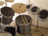 Tama Imperial Star set - 24" kick - 13 & 14" rack toms - 18" floor tom - Gibraltar Hardware - 20' Sabian ride - 17' Zildjian crash - Sabian HH mini 14" - Zildjian 12" splash & 14" hi hats + Yamaha roto toms and an extra Yamaha snare drum