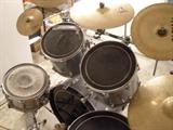 Tama Imperial Star set - 24" kick - 13 & 14" rack toms - 18" floor tom - Gibraltar Hardware - 20' Sabian ride - 17' Zildjian crash - Sabian HH mini 14" - Zildjian 12" splash & 14" hi hats + Yamaha roto toms and an extra Yamaha snare drum