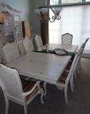 Whitewash Pine Large Table with 8 chairs.  China Cabinet - Broyhill