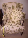 Crewel upholstered chair with 2 matching pillows