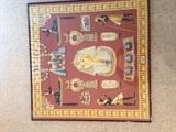 Lot #2 
36" x 36" Egyptian framed Tutankhamen silk art piece. Black frame under glass
