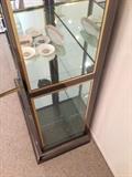 Lot #1 
5 shelf chrome and gold toned trim glass display case measures 79 1/2" tall 39" wide 18" deep at base
