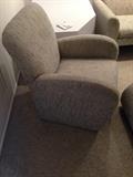 Lot #28 
Grey w black specs comfortable chair #1 back height 34 1/2" interior cushion 18" x 22"