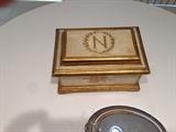 Lot #16 
Treasure chest jewelry box / urn monogrammed with letter "N" 11 1/2" x 7 1/2"

