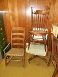 Oak Pressback Chair, Walnut early Shaker rocker