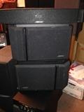 1 long Bose speaker and pair of Bose bookshelf speakers