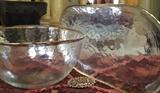 Glass w Gold Trim Serving Platter and Bowl