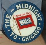 Wabash reverse painted glass sign.