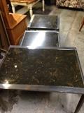 SET OF 3 BROWN MARBLE-TOP TABLE