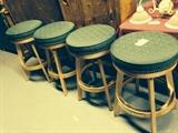 GREEN PADDED STOOLS WIH BRONZE TRIM