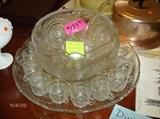 Extra large punch bowl with 21 cups - slewed horseshoe pattern