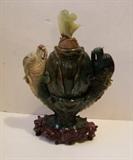 ~ Carved hard stone centerpiece of Cabbage flanked w/2 fish and mushroom on top