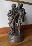 Lg. C/1870s Bronze Painted Plaster Sculpture of Faust & Marguerite Lovers, 28”h.X 16” dia.
