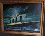 Contemporary lg. Oil on canvas of Sinking Titanic signed Richard Hopkins 
