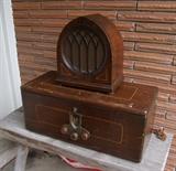 C/1920 Mahogany long box radio w/Original exterior speaker, all tubes present, made by American Bosch Magneto Corp. ~