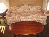 Floral Print Upholstered Sofa & Oval Table