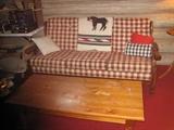 Pine Coffee Table & 1960's 70's Sofa