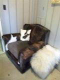 Cowhide Chair and Angora Pillows