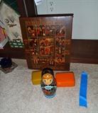 Religious Icon and Matryoshka Nesting Dolls 	

Painting on wood of 13 scenes 14X12. Matryoshka nesting dolls and two small lidded boxes marked Made in Japan. 

http://auctionnearyou.maxsold.com/view-auctions/catalog/id/378/lot/41053/?url=%2Fview-auctions%2Fcatalog%2Fid%2F378%2F%3Fpage%3D1%26items%3D100
