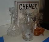 Crystalex Bohemia Decanter, Chemex Coffee Maker 	

 Crystalex made in Czech Republic decanter. Two glass decanters. Chemex filter coffee maker including original box of filters, wood collar pieces and cord. 

http://auctionnearyou.maxsold.com/view-auctions/catalog/id/378/lot/41000/?url=%2Fview-auctions%2Fcatalog%2Fid%2F378%2F%3Fpage%3D1%26items%3D100
