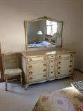 Thomasville bedroom furniture set -  lovely dresser and mirror, plus a desk chair shown here.   The dresser is 60"w x 20"d x 34"h. Mirror measures 48"w x 37"h.  All three are in perfect condition.