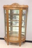 large lighted oak curved china cabinet