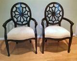 pair of mahogany web back arm chairs