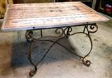 iron based table, rustic wooden top