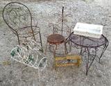 various wrought iron items, garden related, etc
