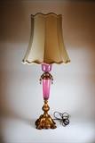Fenton Cranberry swirl optic lamp