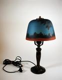 Vintage Reverse Painted Table Lamp, 15 Inches
