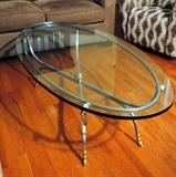 Designer Style Glass, Brass & Brushed Nickle Oval Coffee Table
