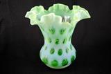 Vintage Fenton Lime Opalescent Coin Dot 6 inch Vase

