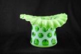 Vintage Fenton Lime Opalescent Coin Dot 3 inch Hat Vase
