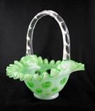 Vintage Fenton Lime Opalescent Coin Dot 7 inch Basket

