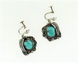 Fine Vintage Pawn Silver & Turquoise Screwback Earrings
