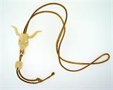 Vintage Bone Longhorn Skull Leather Bolo Tie
