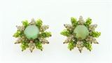 Vintage Miriam Haskell Green & White Clip Earrings
