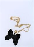 Vintage Eisenberg Black Enameled Butterfly Pendant on Chain
