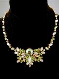 Vintage Costume Green, White Rhinestones Demi-Parure
