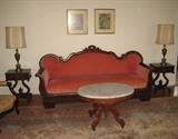 Victorian sofa , marble top coffee table 21" hi  Rug not for sale.                       