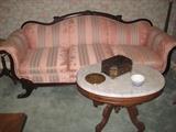Empire sofa, marble top coffee table
