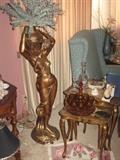 Florentine nesting tables and Rebecca at the well large figure statue, Tiara Wine set on table and decanters.