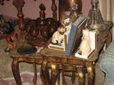 Lefton China Siamese Cat Book ends, old chalk bull dog