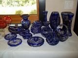 multiple sets of polish handmade crystal stemware and other decorative items, different colors available