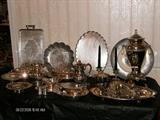 MOST OF THE ITEMS ON THIS TABLE ARE SILVERPLATE AND EP COPPER