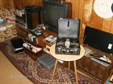 VINYL, VHS, STEREO, TV, (CURLING SET SOLD), AND MORE IN THE LOWER LEVEL