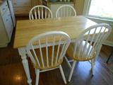 Pine and white painted kitchen table with 4 chairs