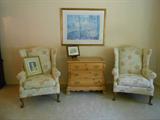 Bombay style chest and two wing back chairs